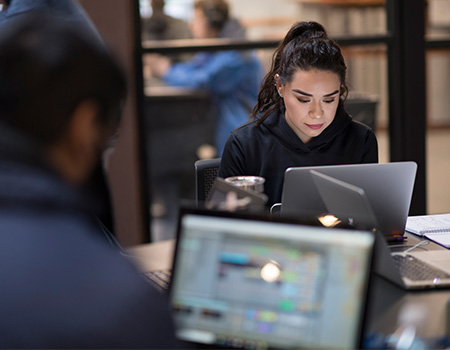 Woman working on a laptop